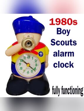 RARE 1980s Boy Scout Figure Alarm Clock - Fully Functioning